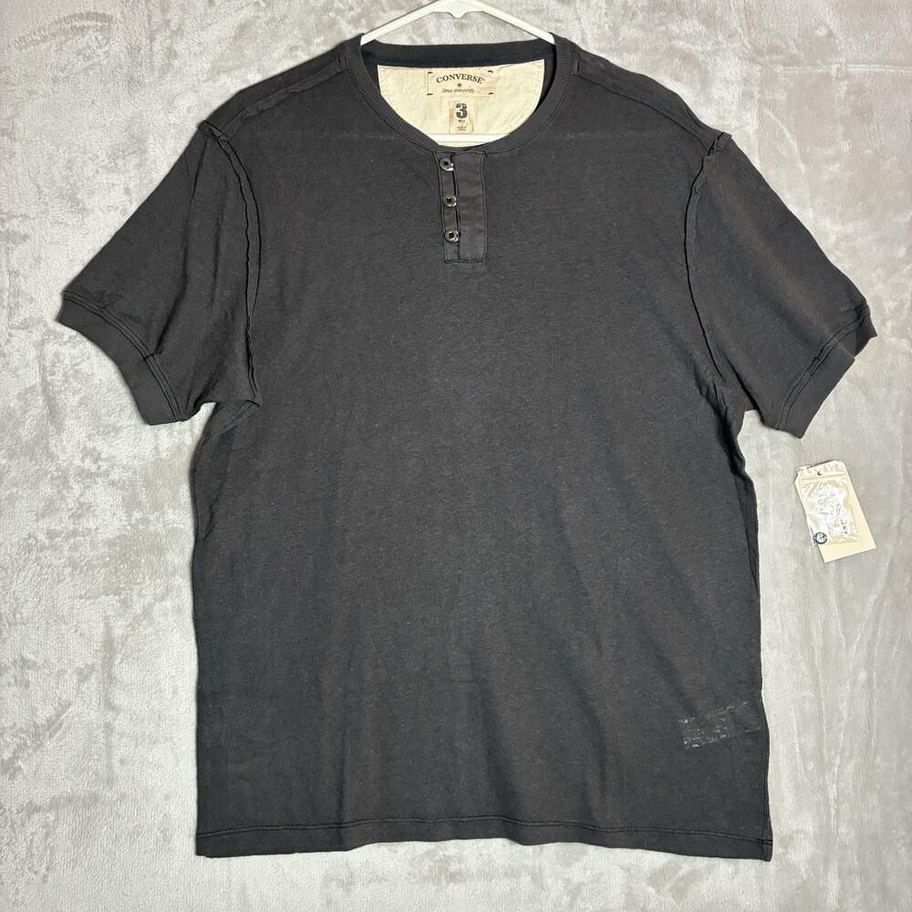Converse John Varvatos Henley Raw Edge T-Shirt Top Grey Phantom Linen Mix Size L